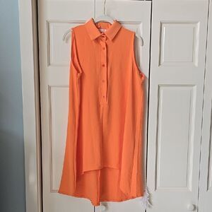 Sleeveless Orange Button-Up Dress